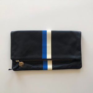 Clare Vivier Foldover Clutch - Black/Royal Blue/Cream